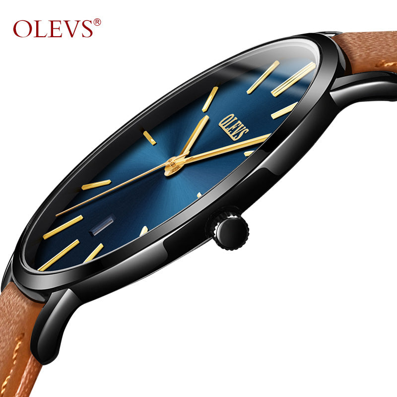 OLEVS Ultra thin Fashion Male Wristwatch Leather Watchband Business Watches Waterproof Scratch-resistant Men Watch Clock G5869P