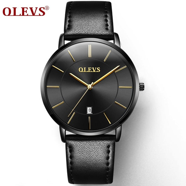 OLEVS Ultra thin Fashion Male Wristwatch Leather Watchband Business Watches Waterproof Scratch-resistant Men Watch Clock G5869P