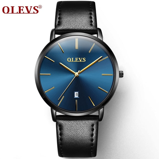 OLEVS Ultra thin Fashion Male Wristwatch Leather Watchband Business Watches Waterproof Scratch-resistant Men Watch Clock G5869P