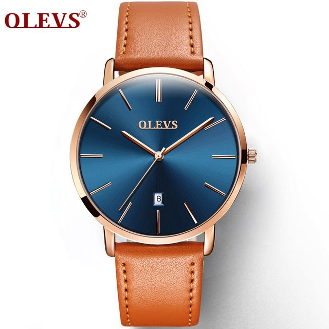 OLEVS Ultra thin Fashion Male Wristwatch Leather Watchband Business Watches Waterproof Scratch-resistant Men Watch Clock G5869P