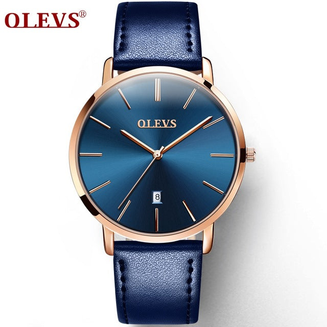 OLEVS Ultra thin Fashion Male Wristwatch Leather Watchband Business Watches Waterproof Scratch-resistant Men Watch Clock G5869P