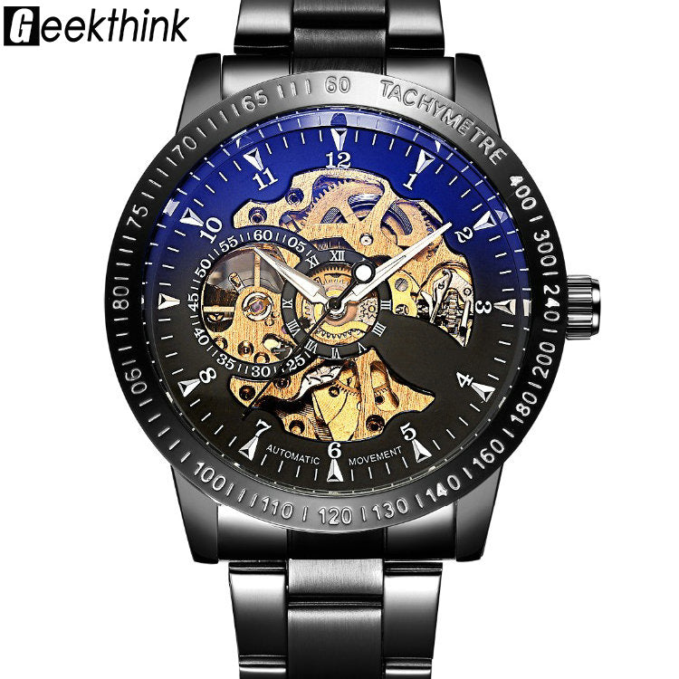 Top Luxury Brand Mechanical Watch Men's Automatic Self wind Wristwatch Stainless Steel Skeleton Fashion Clock Male Steampunk