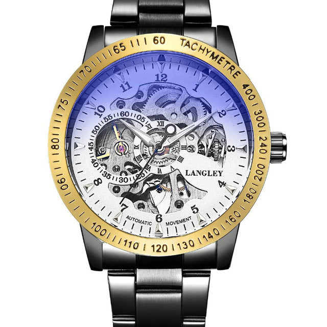 Top Luxury Brand Mechanical Watch Men's Automatic Self wind Wristwatch Stainless Steel Skeleton Fashion Clock Male Steampunk