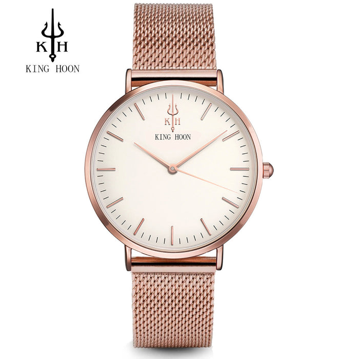 Women watches top brand luxury KING HOON Ultra Thin Gold Steel Mesh Watches Women Dress Quartz Lovers Watch orologio uomo