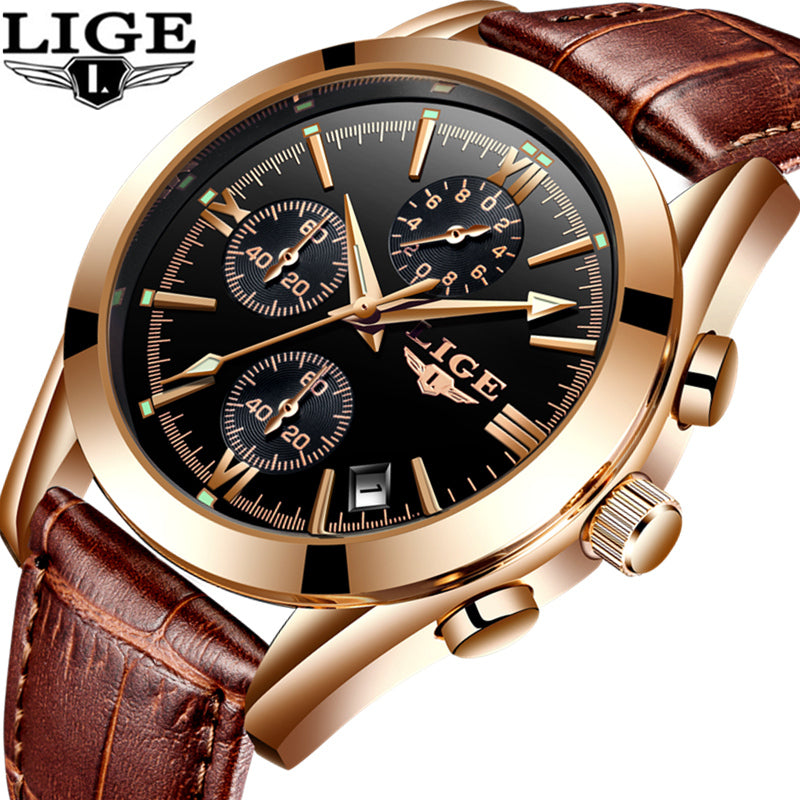 Very Unique Style mens Watch with Genuine Leather! Gold Plated Waterproof Watch! Offer Ends Soon!