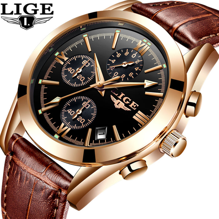 Very Unique Style mens Watch with Genuine Leather! Gold Plated Waterproof Watch! Offer Ends Soon!