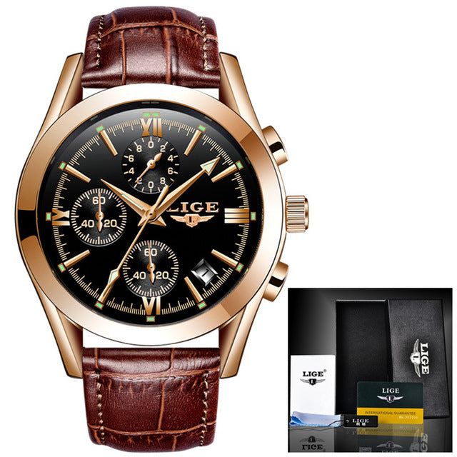 Very Unique Style mens Watch with Genuine Leather! Gold Plated Waterproof Watch! Offer Ends Soon!