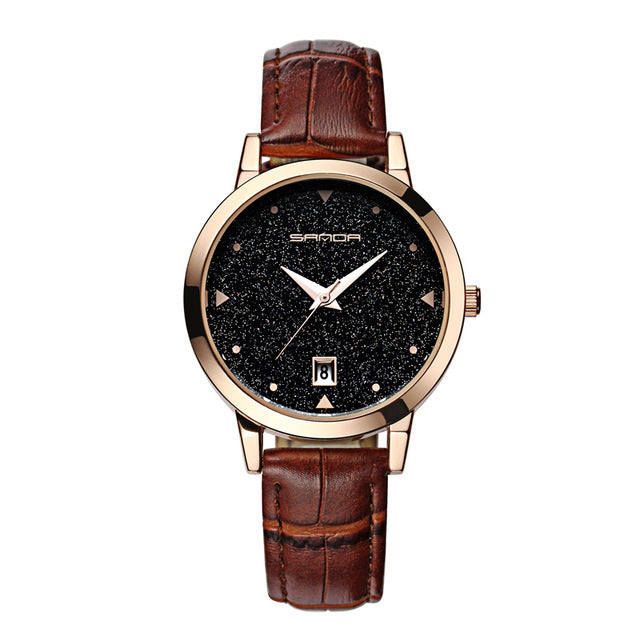 Luxury Women's Quartz Fashionable Watch with Genuine Leather