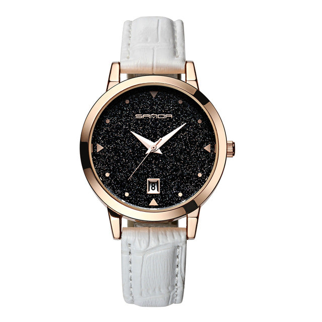 Luxury Women's Quartz Fashionable Watch with Genuine Leather
