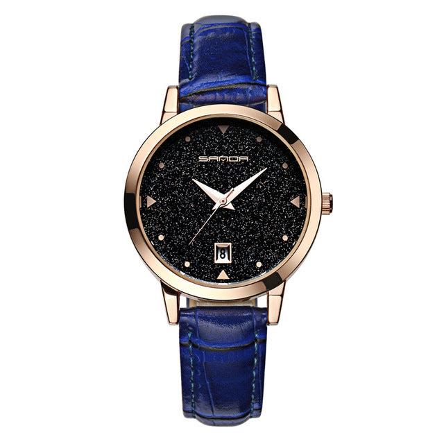 Luxury Women's Quartz Fashionable Watch with Genuine Leather