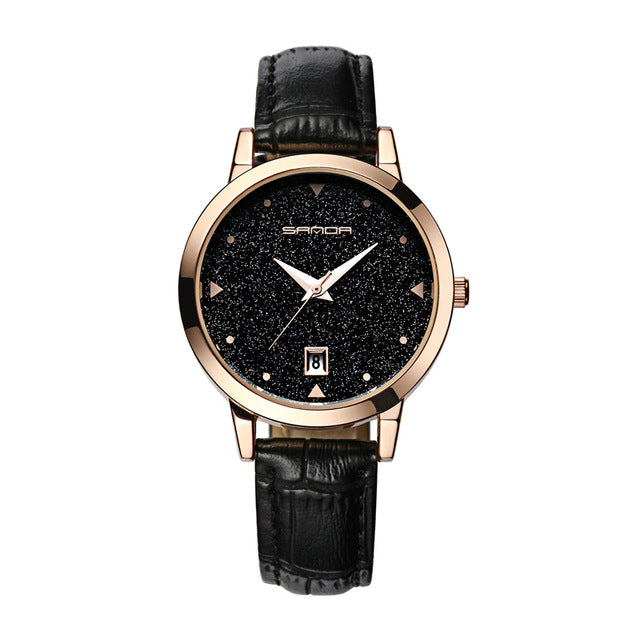 Luxury Women's Quartz Fashionable Watch with Genuine Leather